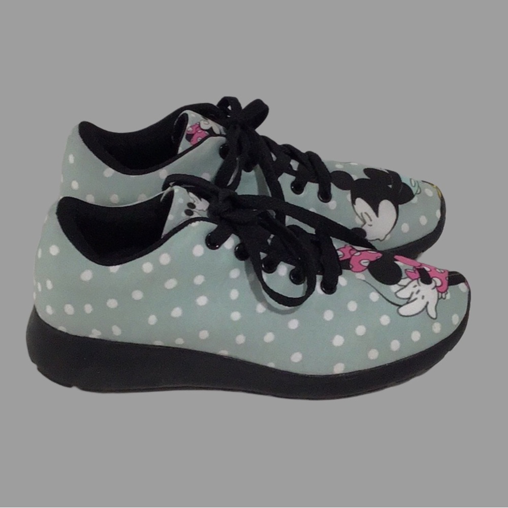 MICKEY and MINNIE Kissing Sneakers Light Green White Polka Dots Size 7 - Picture 4 of 10